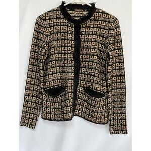 J. McLaughlin Women's Black Beige Gold Tweed Lotte Cardigan Sweater Size XS‎